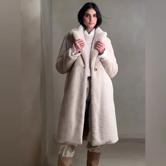 Banana Republic Faux Fur Coat - Oyster Pearl - Picture 1 of 4